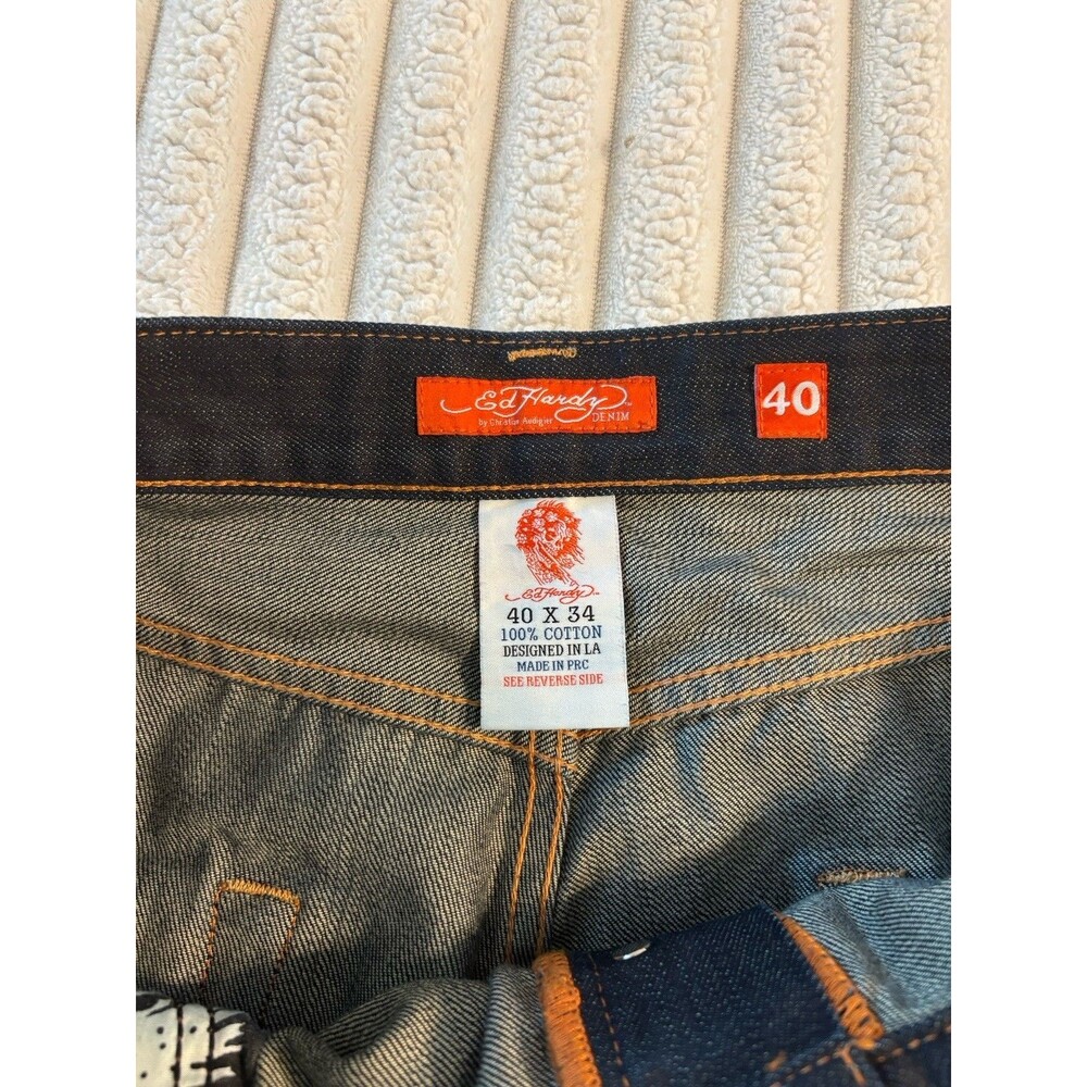 Ed Hardy Christian Audigier Fully Embroidered Blue skull Jeans 2009 Men’s 40x34 - Picture 7 of 11